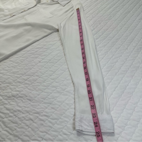 LOFT 100% Viscose White Button-Down Shirt with Front Pockets - Picture 7 of 11
